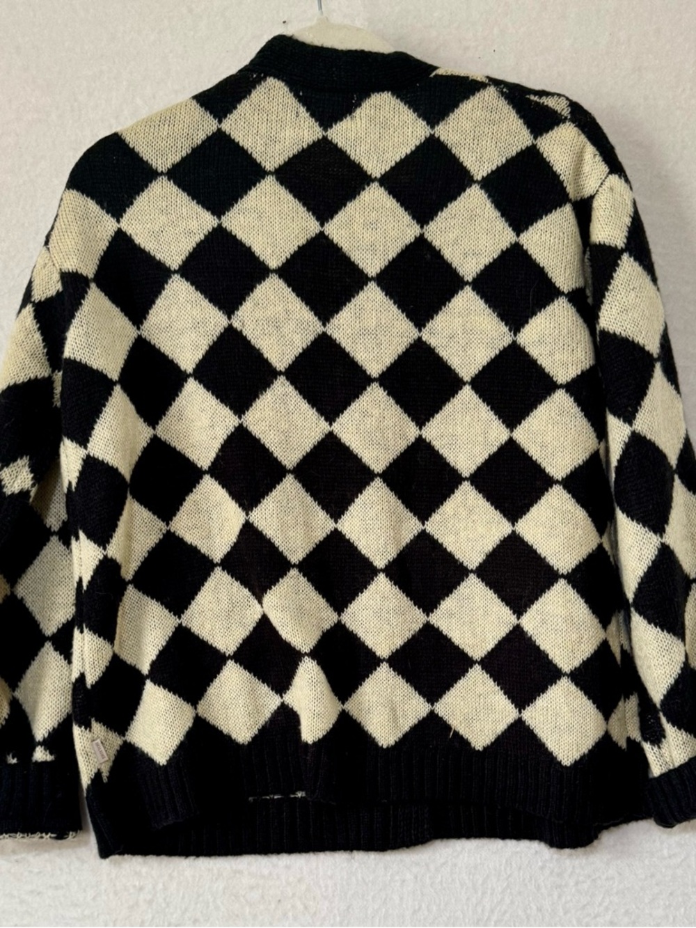 Brixton Black Cream Argyle Cardigan Sweater Button Front Cozy S - Picture 7 of 7